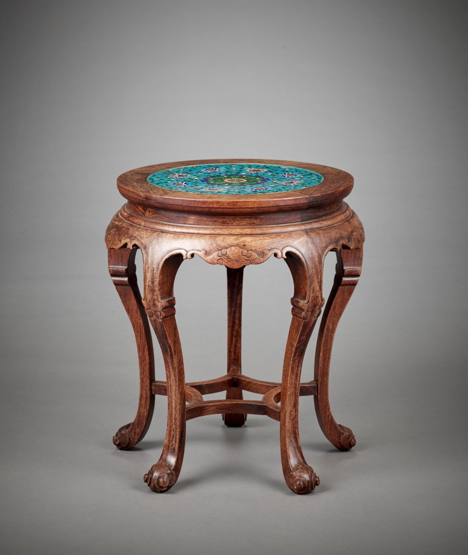 A CLOISONNE ENAMEL-INSET HARDWOOD STAND, LATE QING TO REPUBLIC