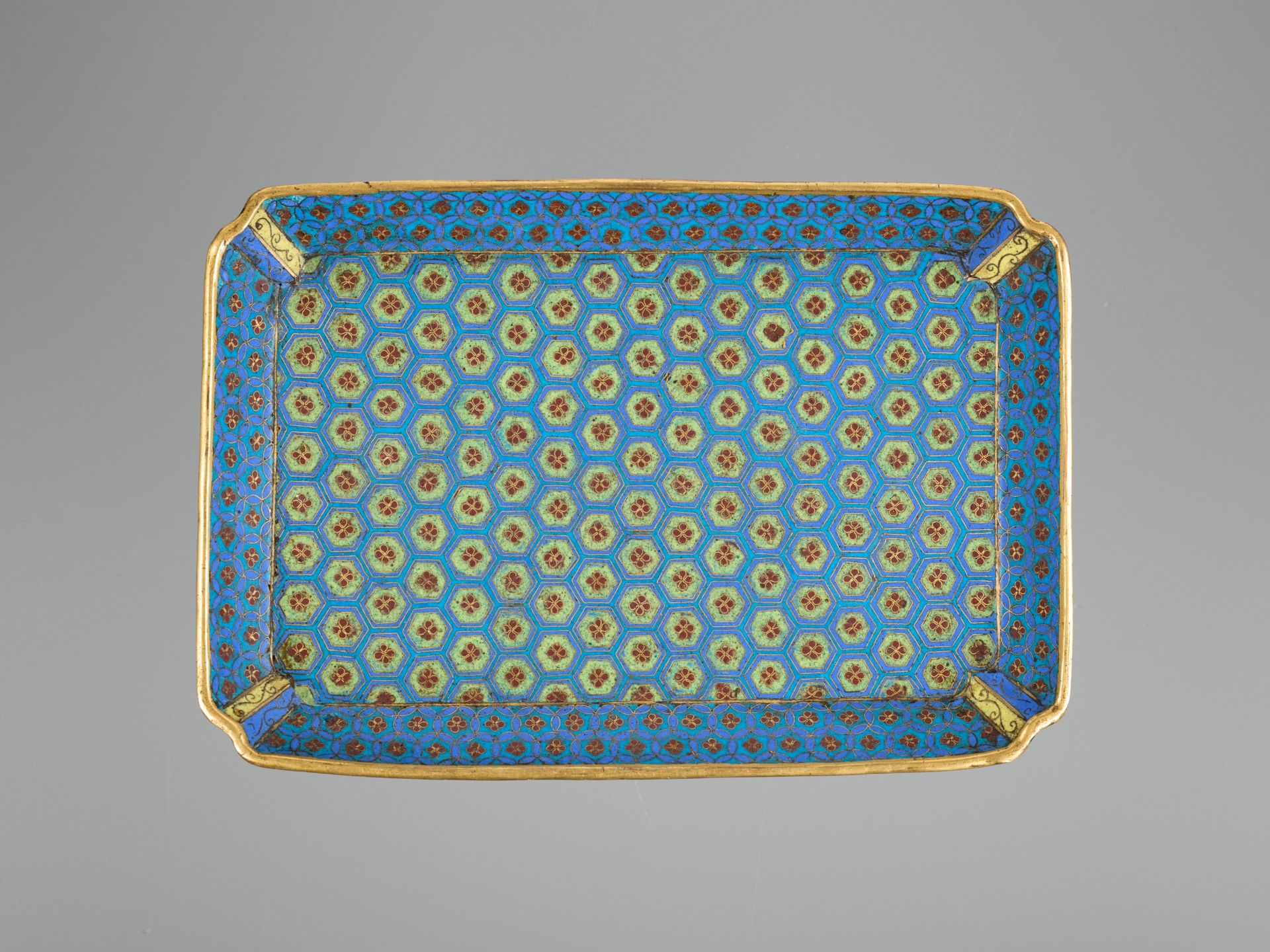 A GILT-BRONZE CLOISONNE ENAMEL TRAY, QIANLONG PERIOD