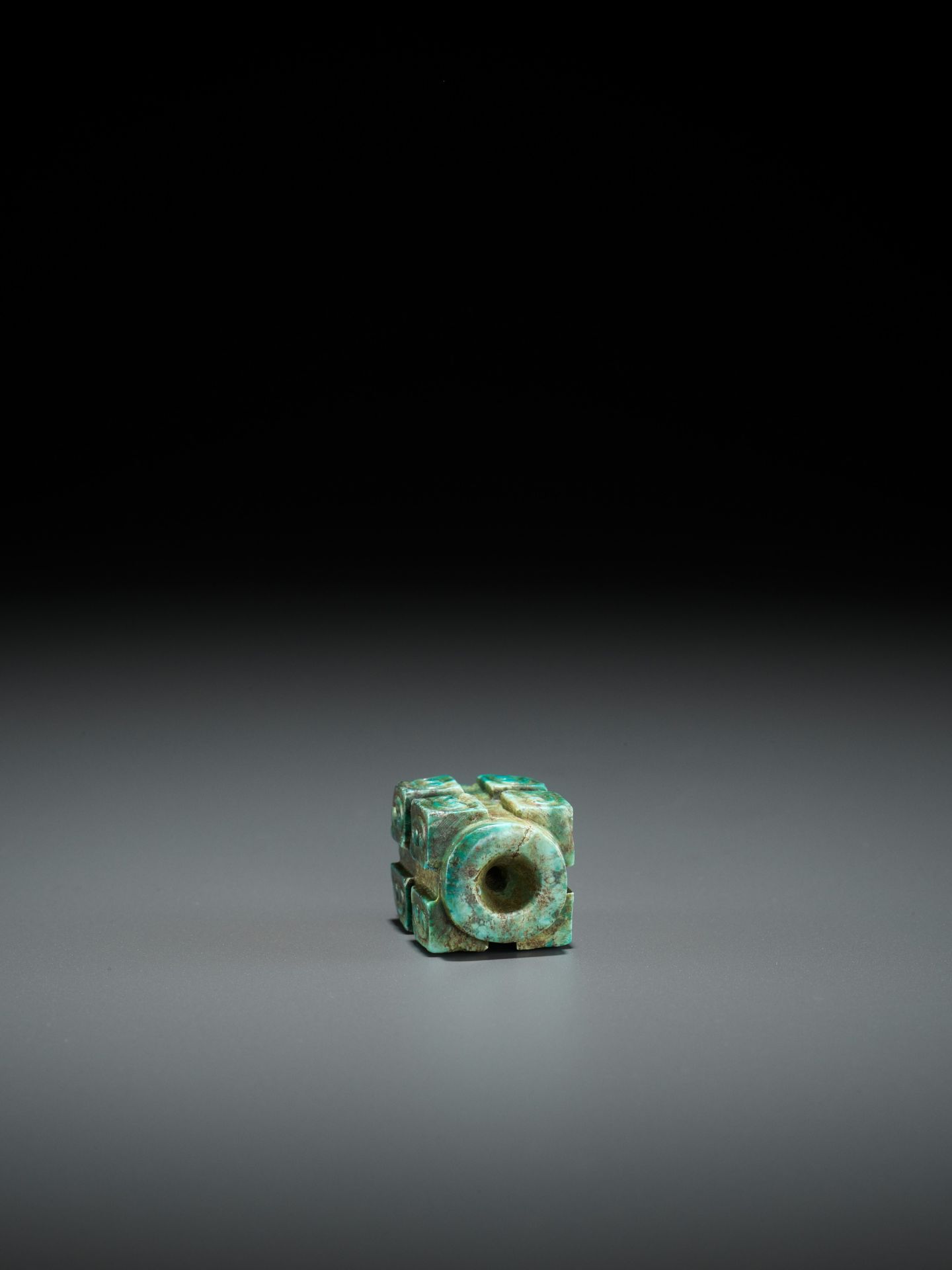 A TURQUOISE CONG-FORM BEAD, SHANG TO WESTERN ZHOU DYNASTY - Image 9 of 9