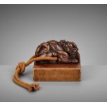 A CARVED SANDALWOOD 'RECUMBENT DRAGON' SEAL, QIANLONG CHENHAN