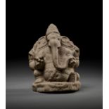 AN IMPORTANT AND EARLY GRANITE FIGURE OF GANESHA, LATE CHOLA DYNASTY