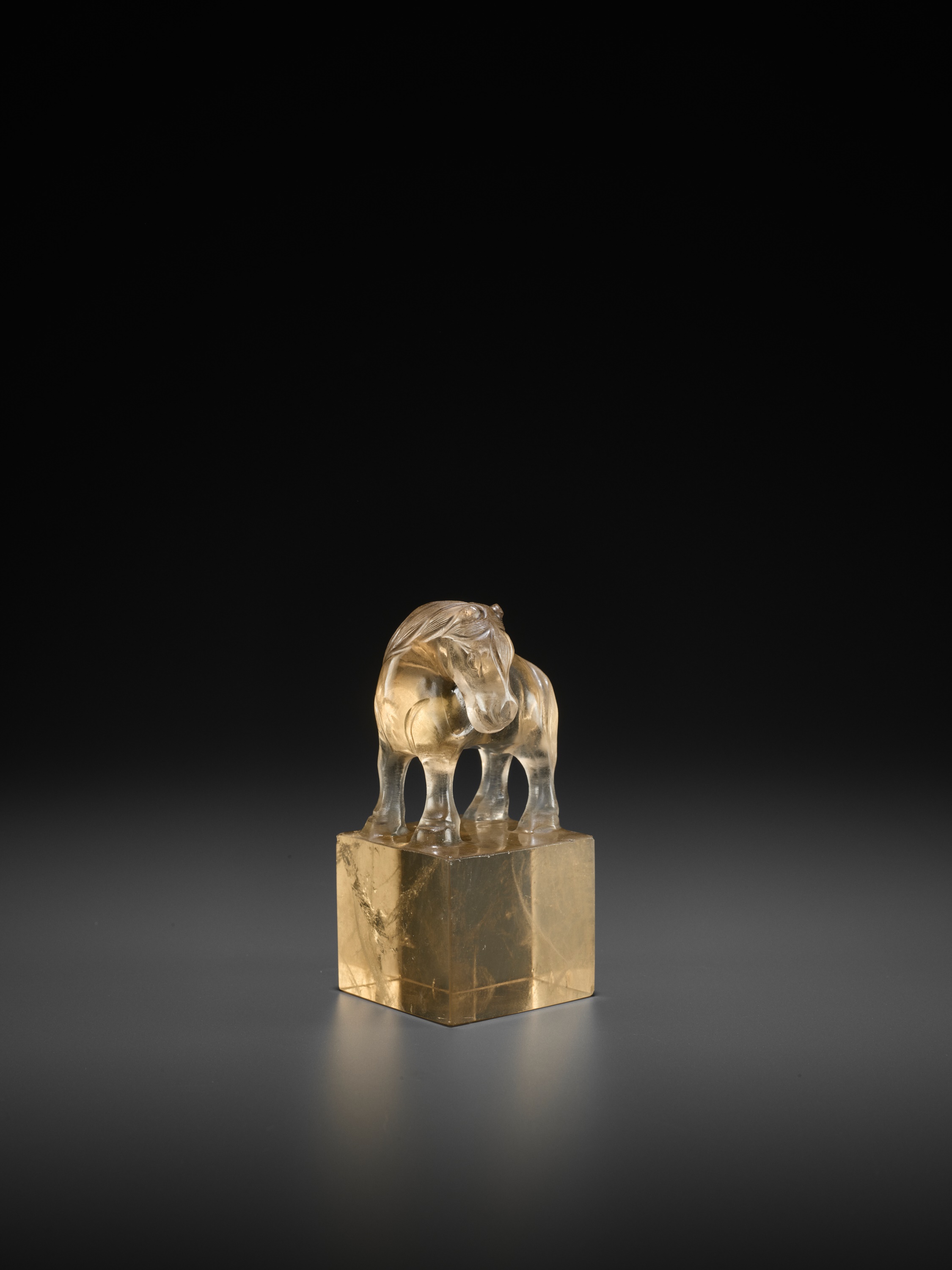 A RARE ROCK CRYSTAL 'HORSE' SEAL, MID-QING