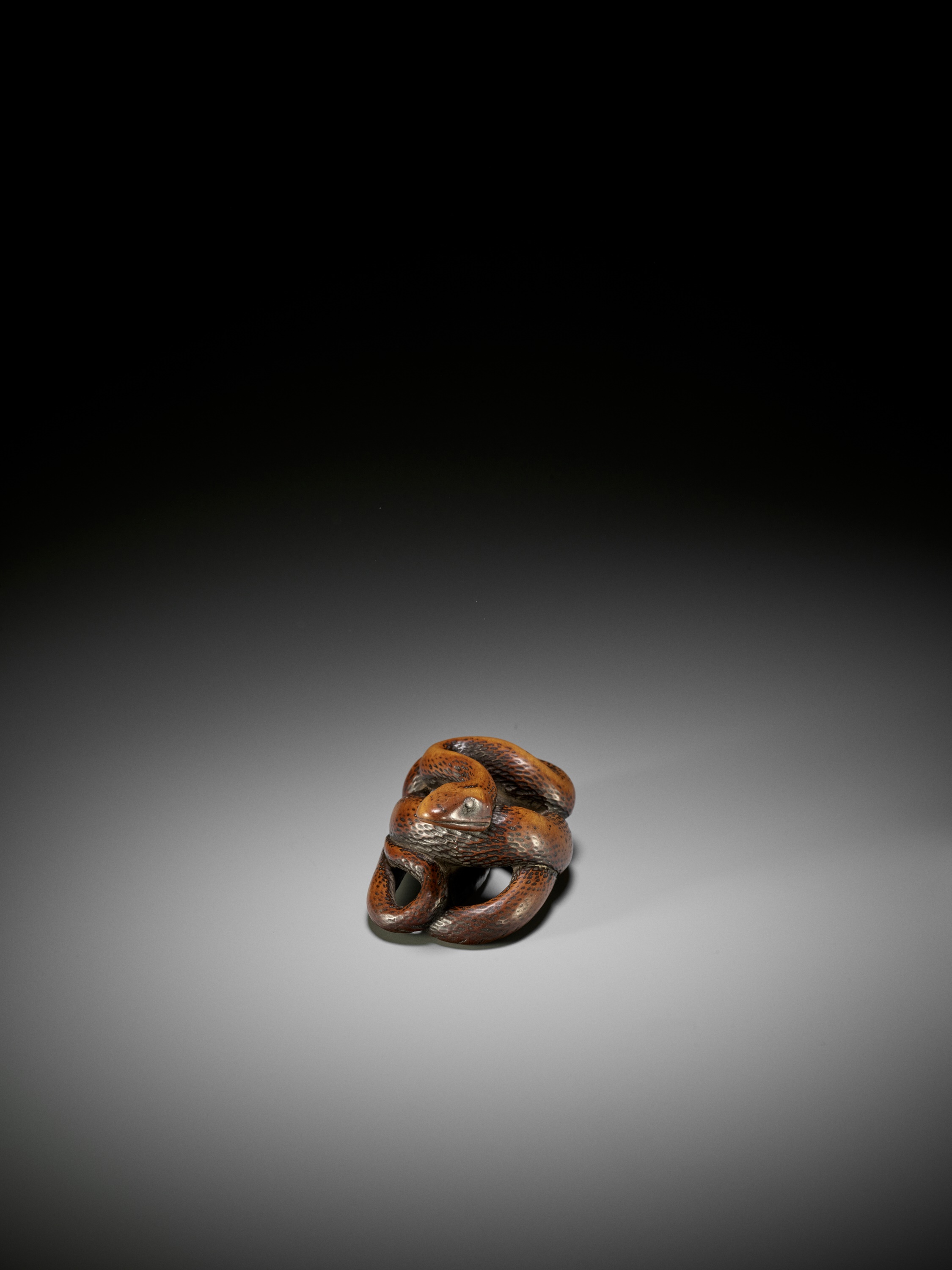 A LARGE AND POWERFUL WOOD NETSUKE OF A COILED SNAKE - Image 6 of 10