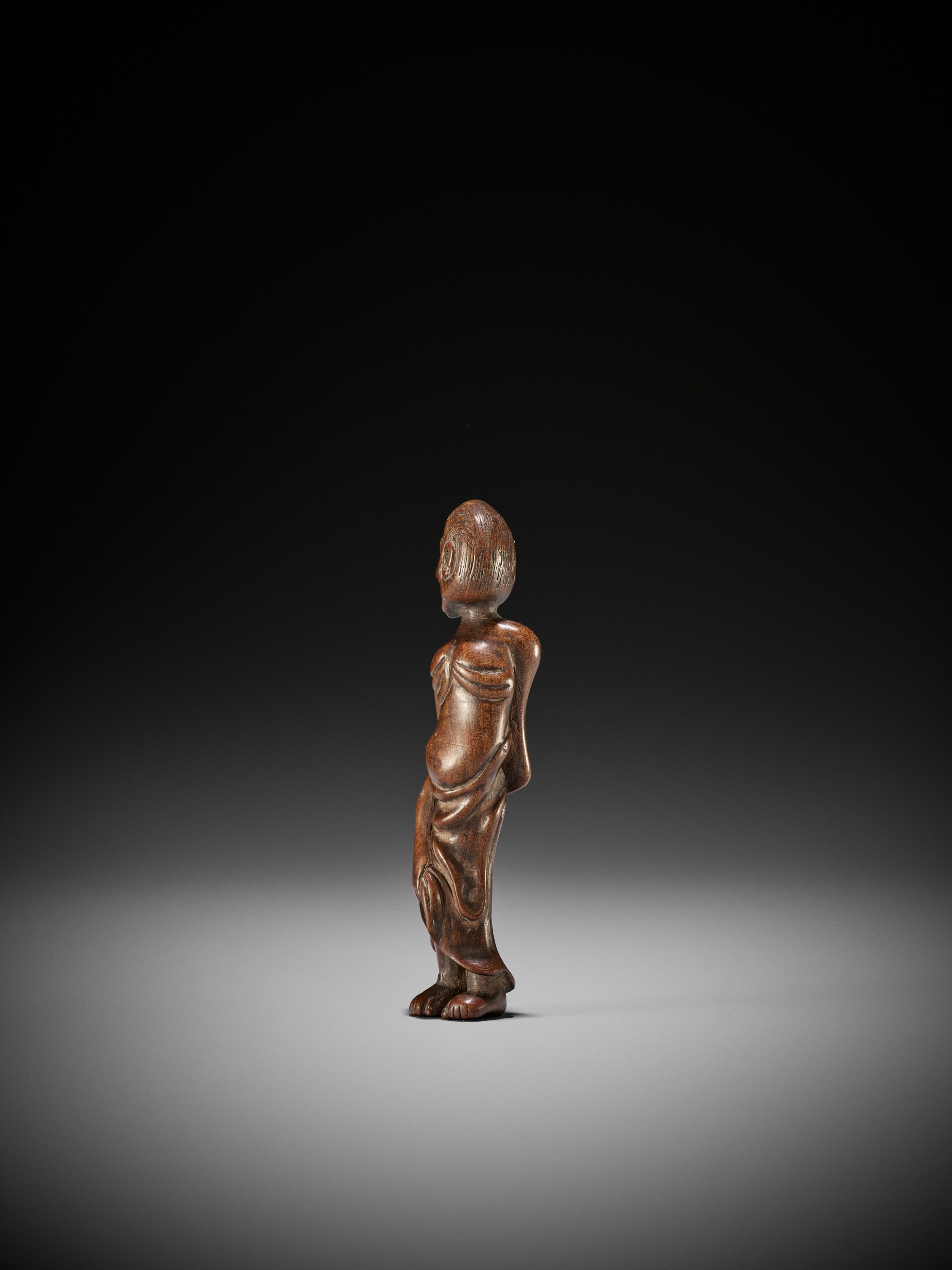 A RARE TALL WOOD NETSUKE OF TENAGA - Image 7 of 10