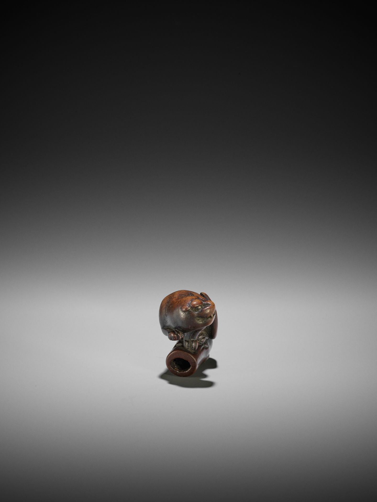 A FINE KYOTO SCHOOL WOOD NETSUKE OF A TIGER ON BAMBOO - Image 8 of 10