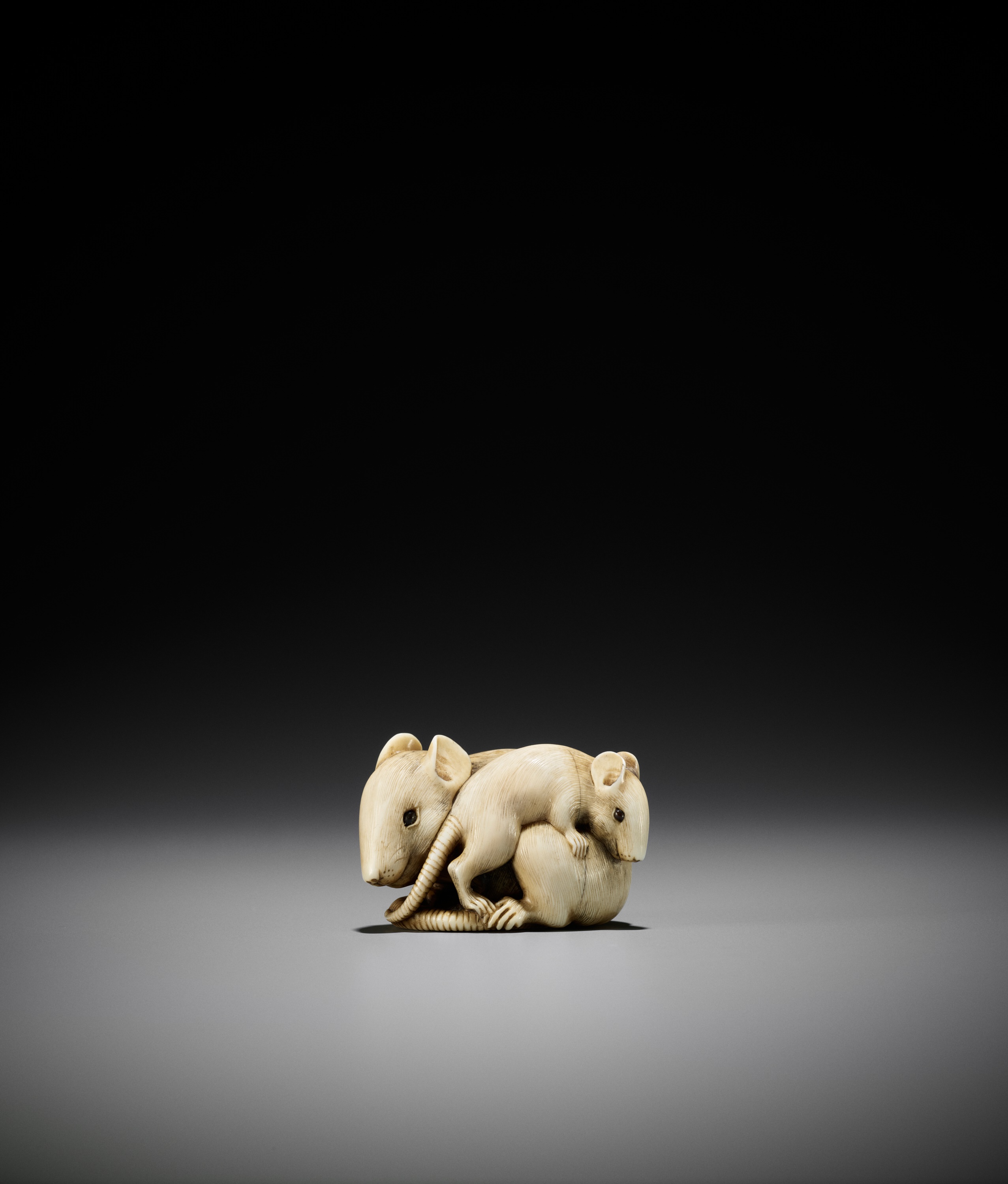 A POWERFUL AND LARGE KYOTO SCHOOL IVORY NETSUKE OF A RAT AND YOUNG - Image 6 of 11