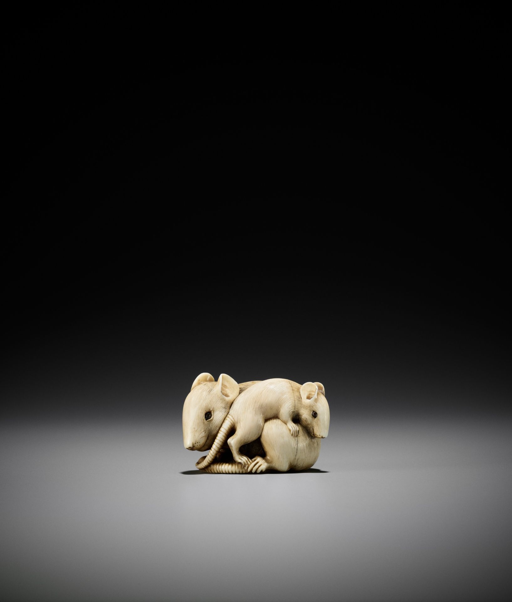 A POWERFUL AND LARGE KYOTO SCHOOL IVORY NETSUKE OF A RAT AND YOUNG - Image 6 of 11