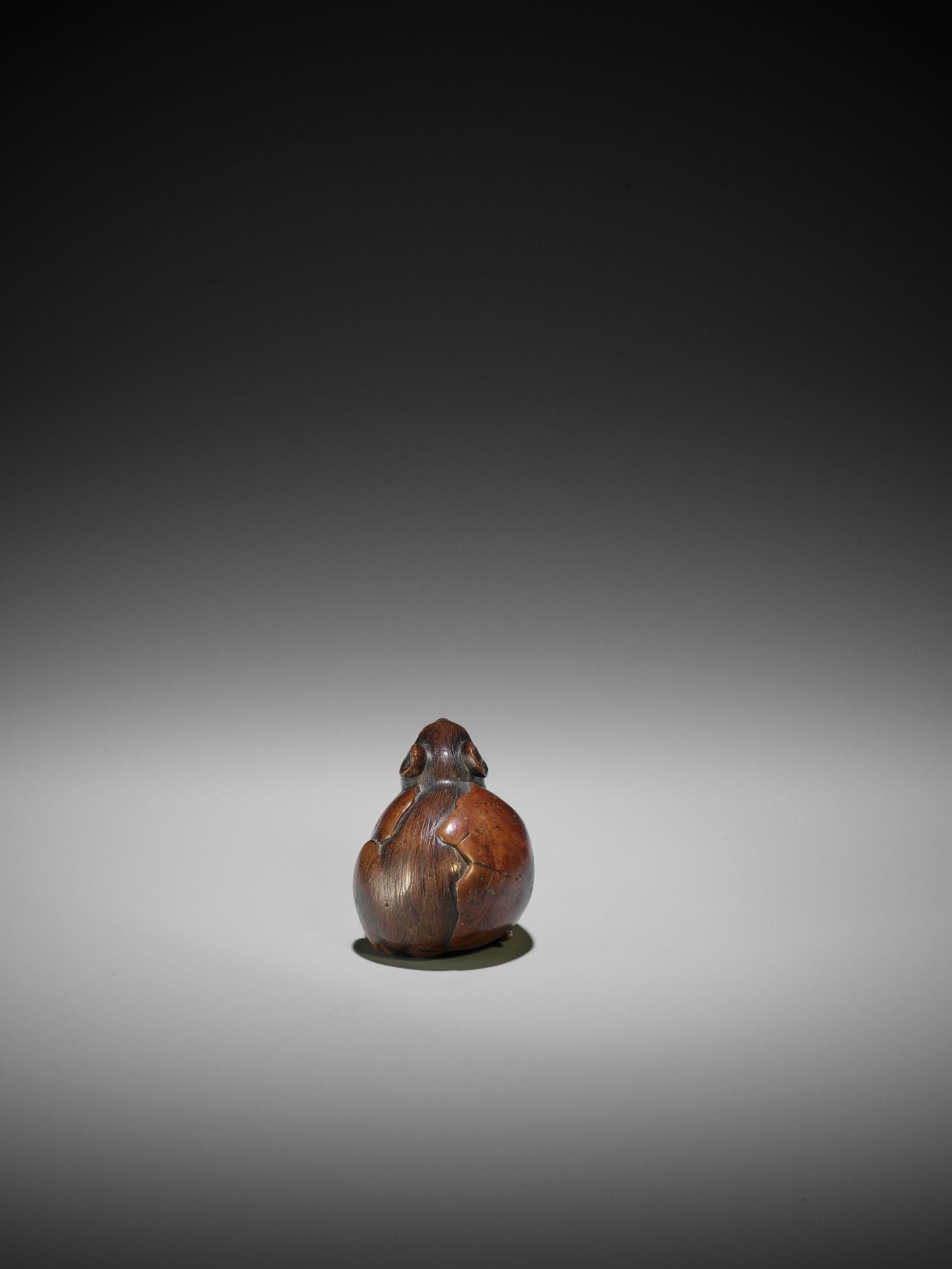 RANKO: A RARE WOOD NETSUKE OF A RAT EMERGING FROM AN EGG - Image 5 of 10