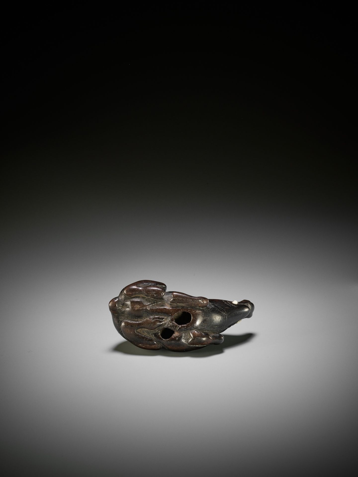 A LARGE AND OLD DARK WOOD NETSUKE OF A RECUMBENT BOAR - Image 9 of 9