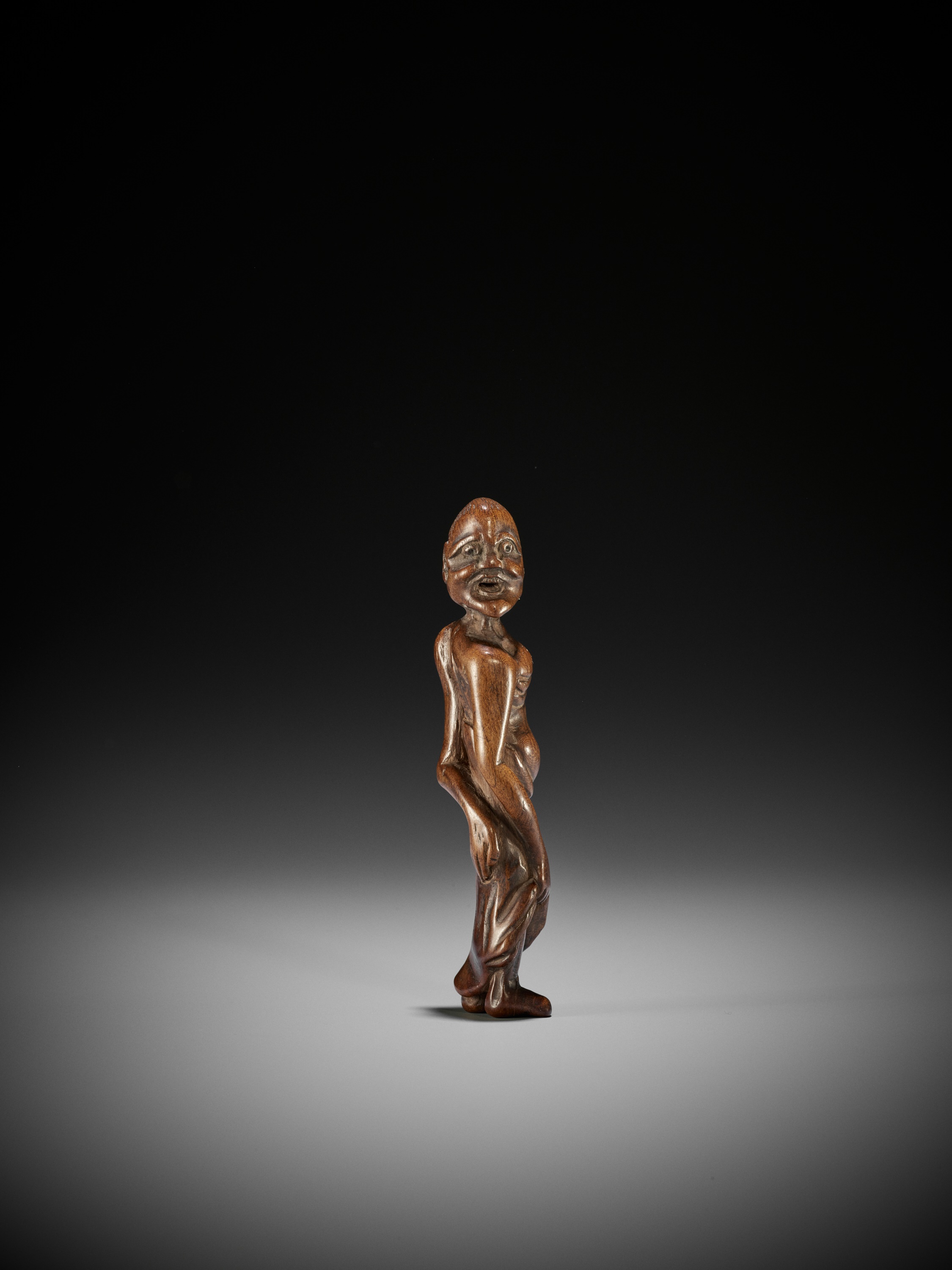 A RARE TALL WOOD NETSUKE OF TENAGA - Image 2 of 10