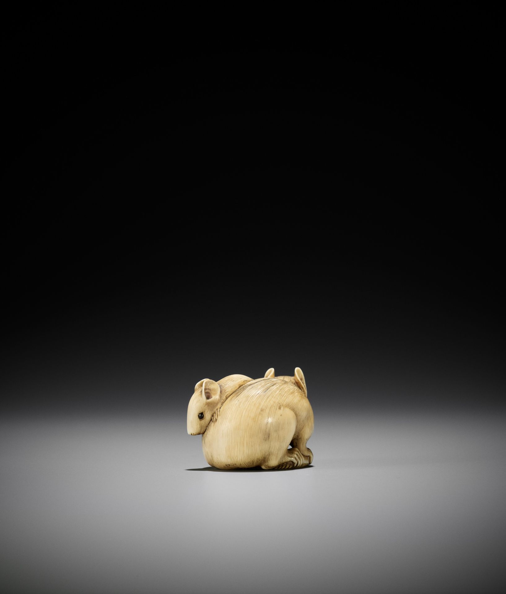 A POWERFUL AND LARGE KYOTO SCHOOL IVORY NETSUKE OF A RAT AND YOUNG - Image 4 of 11