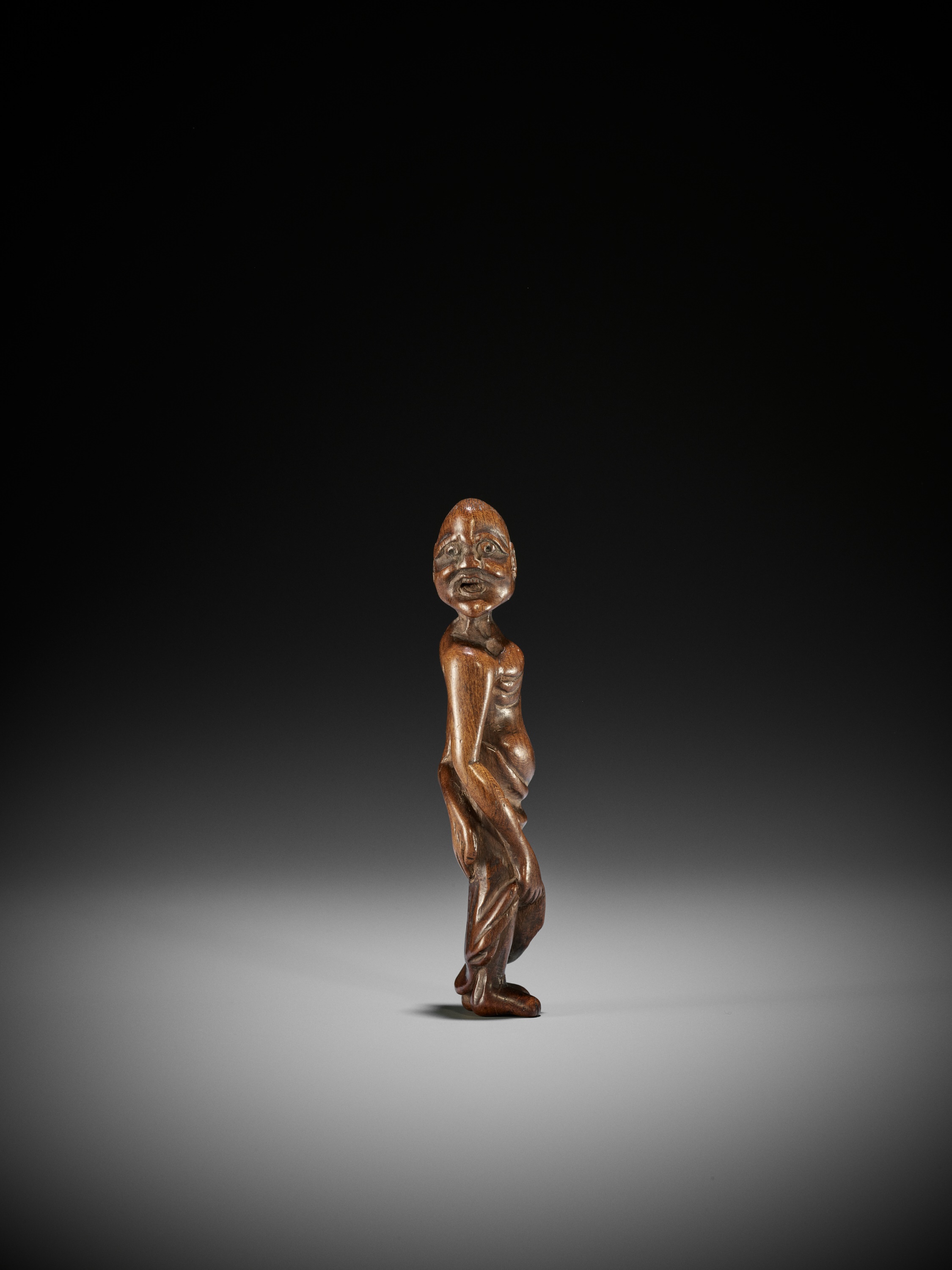 A RARE TALL WOOD NETSUKE OF TENAGA - Image 5 of 10