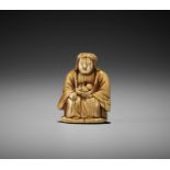 A RARE AND EARLY IVORY NETSUKE OF KARITEIMO (HARITI)