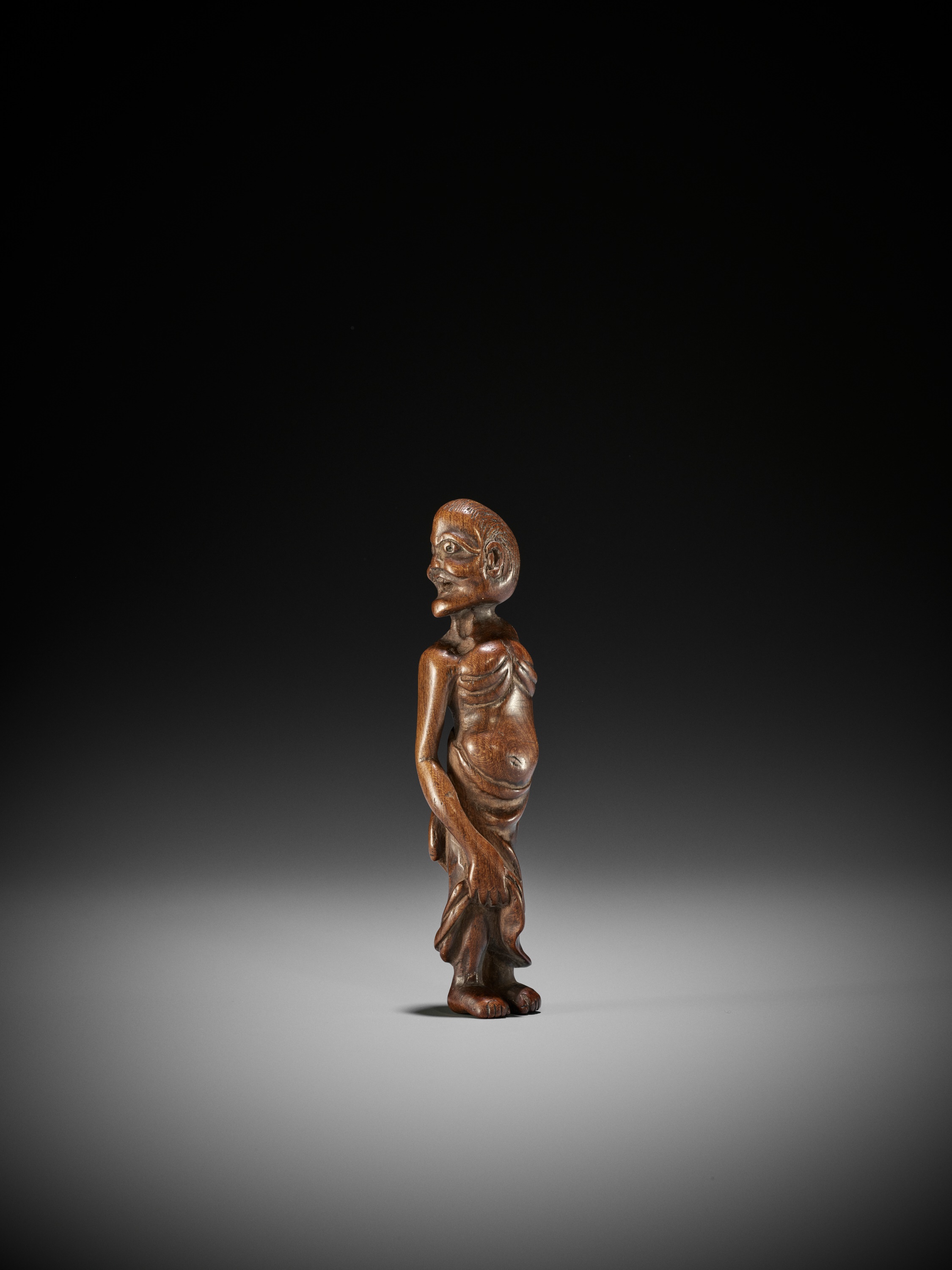 A RARE TALL WOOD NETSUKE OF TENAGA - Image 3 of 10