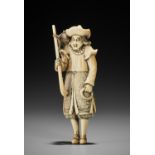 A SUPERB AND LARGE IVORY NETSUKE OF A DUTCHMAN