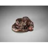 HIDARI ISSAN: A SUPERB WOOD NETSUKE OF A SMOOTH DRAGON