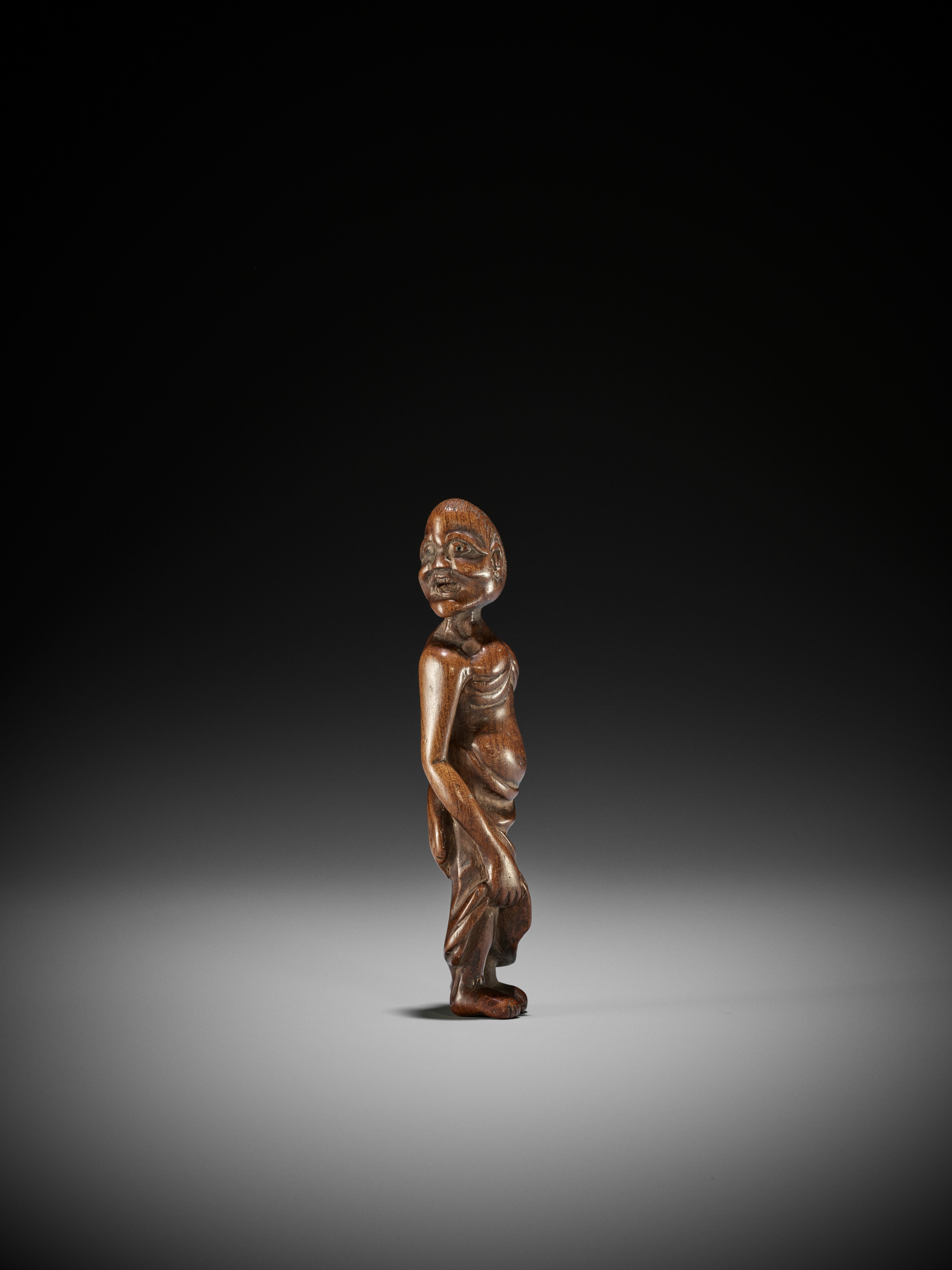 A RARE TALL WOOD NETSUKE OF TENAGA - Image 4 of 10