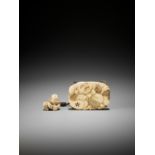 NANZAN: A FINE TWO-CASE IVORY INRO OF HOTEI WITH EN SUITE KARAKO NETSUKE