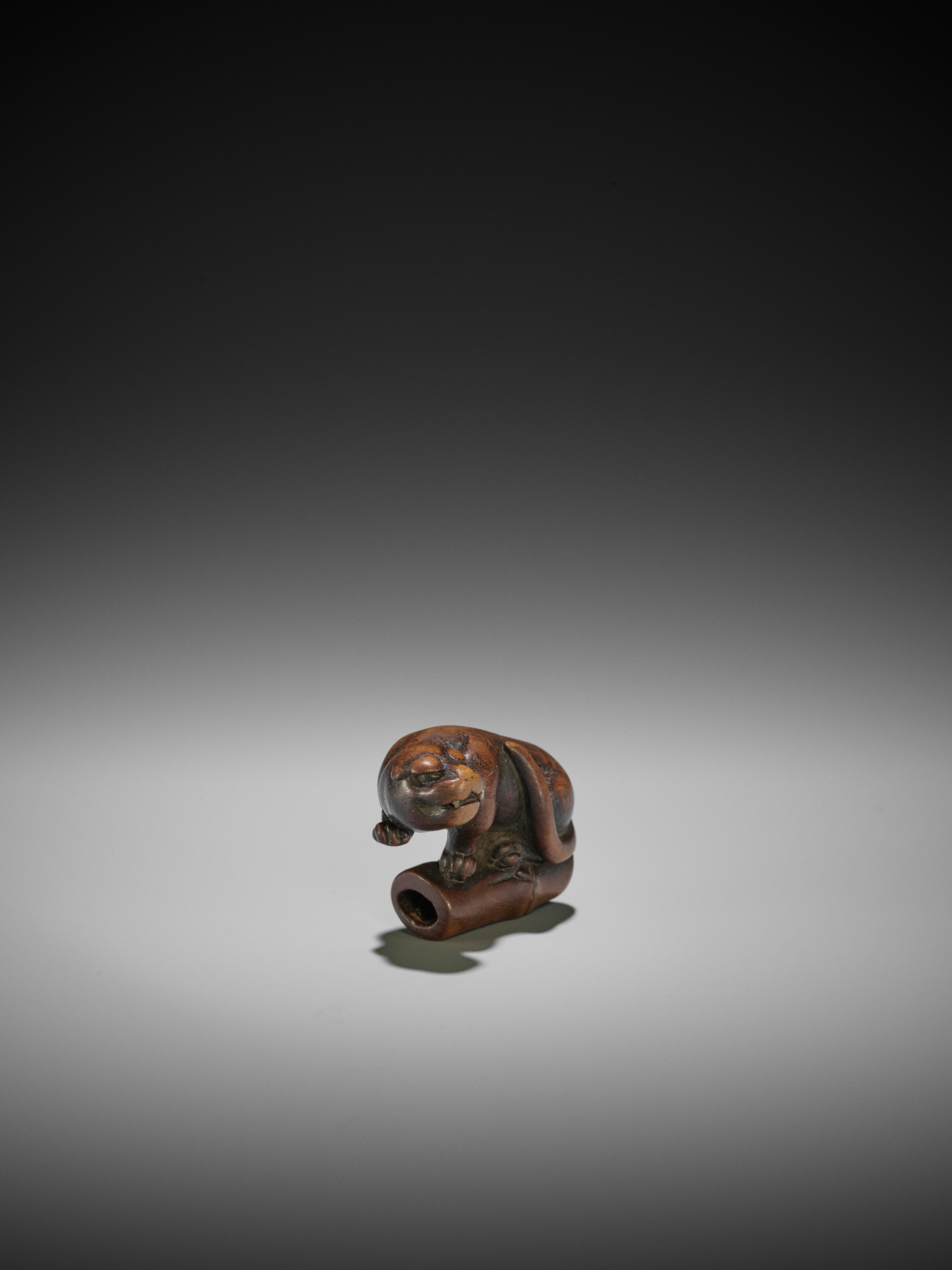 A FINE KYOTO SCHOOL WOOD NETSUKE OF A TIGER ON BAMBOO - Image 9 of 10
