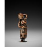 AN OLD WOOD NETSUKE OF A DIVING GIRL (AMA)