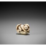 AN OLD AND PLEASINGLY TACTILE IVORY NETSUKE OF KADORI MYOJIN