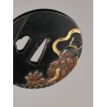 KIKUCHI MASANAGA: A FINE SHAKUDO TSUBA WITH NIO (TEMPLE GUARDIAN)