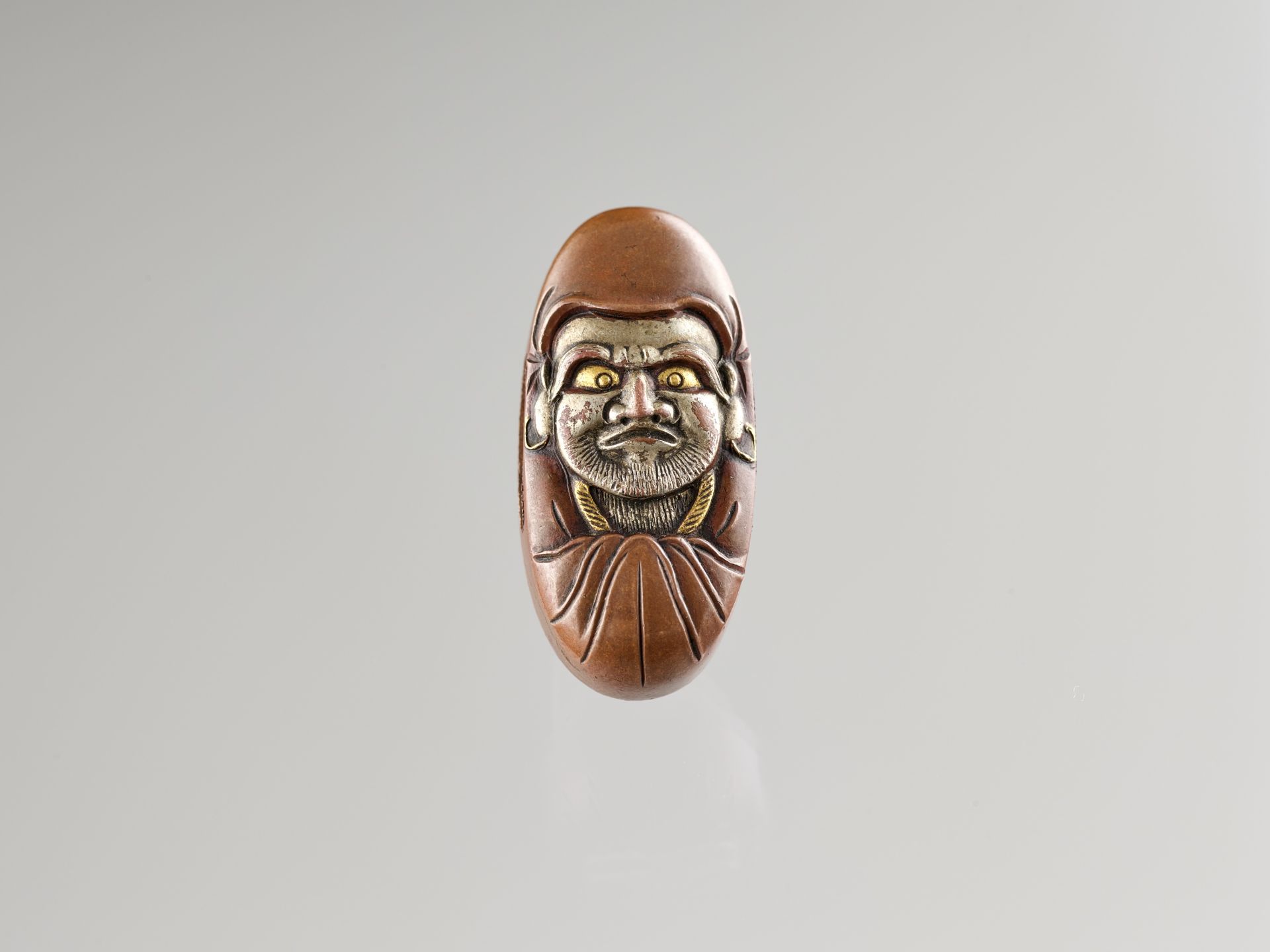 TOU: A FINE NARA SCHOOL COPPER FUCHI AND KASHIRA WITH DARUMA - Image 4 of 6