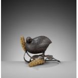 A FINE BRONZE OKIMONO 'QUAIL AND MILLET' GROUP, EX-COLLECTION KENZO TAKADA