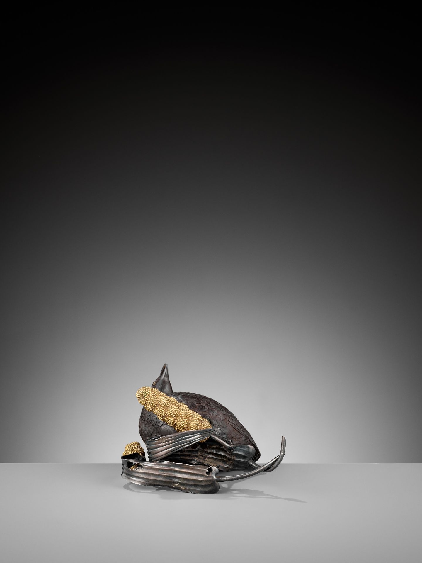 A FINE BRONZE OKIMONO 'QUAIL AND MILLET' GROUP, EX-COLLECTION KENZO TAKADA - Image 11 of 15