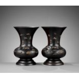 AN IMPRESSIVE PAIR OF BRONZE VASES INLAD WITH MANY FINE MENUKI