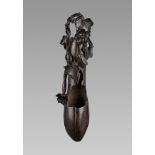 A FINE BRONZE HANGING FLOWER VASE (HANAIKE) WITH LEAFY GOURD AND CICADA