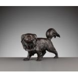 A RARE BRONZE OKIMONO OF A PEKINGESE DOG