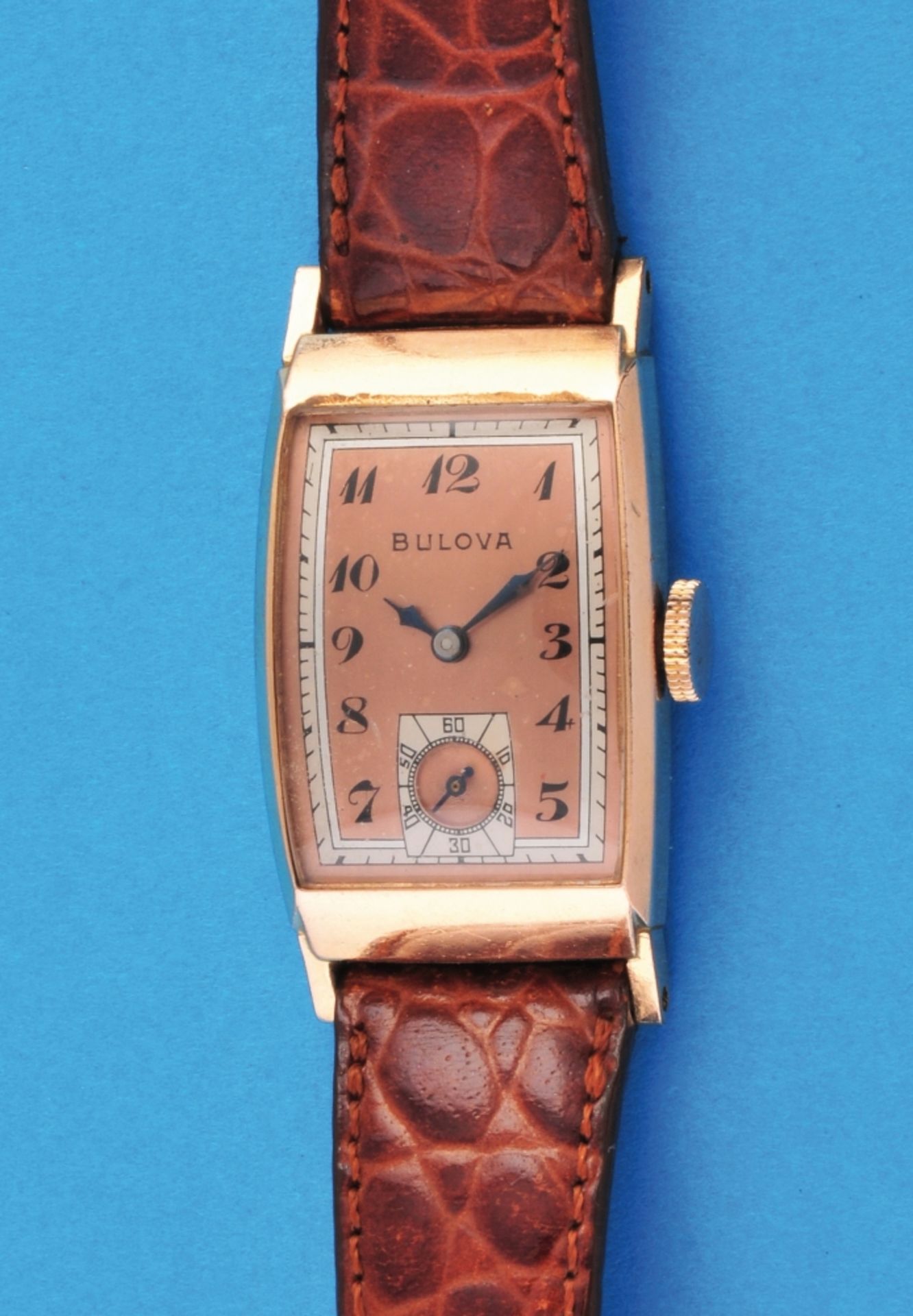 Bulova Watch Co. USA, rectangular wristwatch in 14 ct. Rolled gold housing
