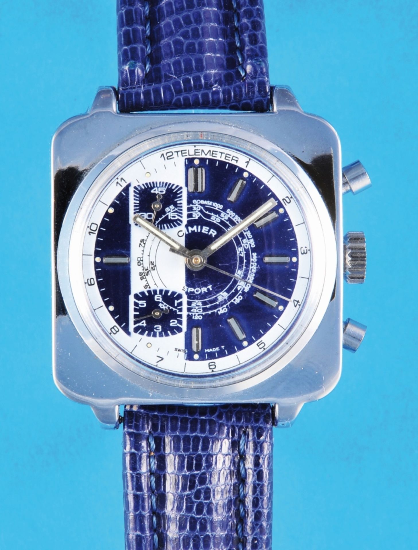 Square steel wristwatch chronograph, Cimier-Sport