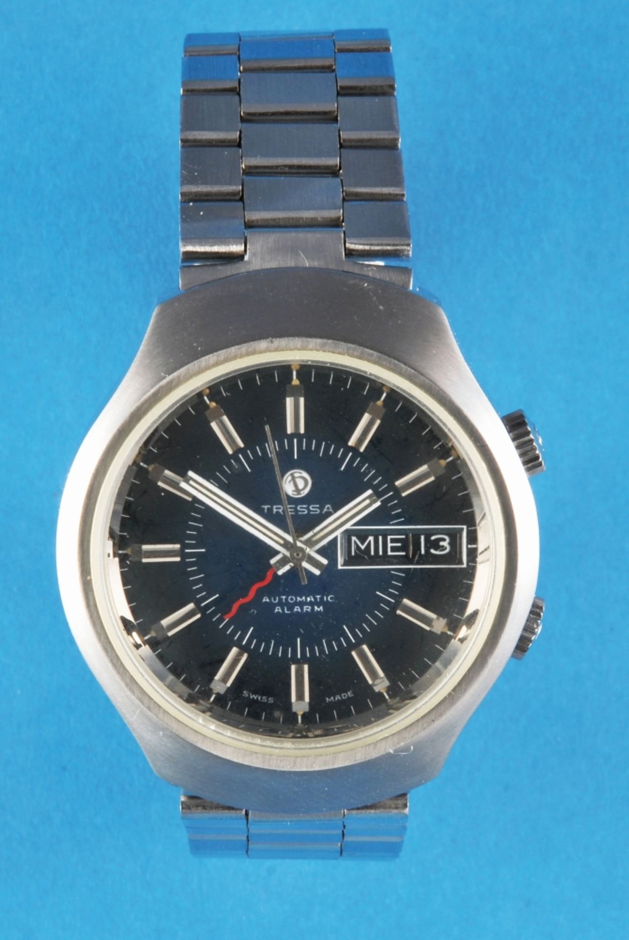 Tressa Automatic Alarm, steel wristwatch with calaendart