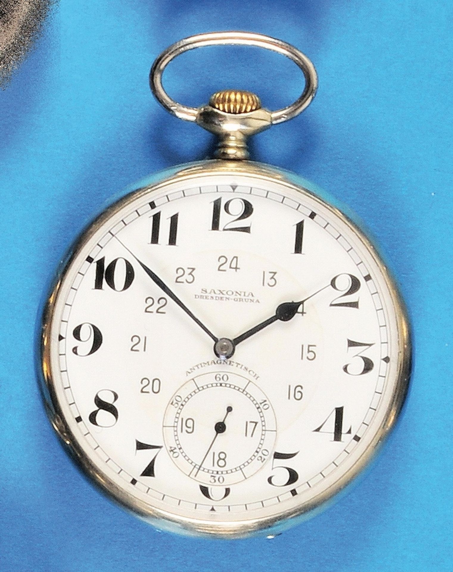 Saxonia, Dresden-Gruna, "Antimagnetisch", big metal pocket watch