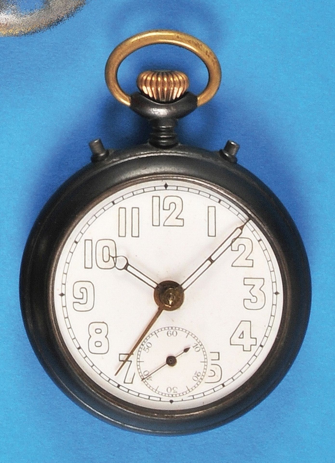 Bronzed Junghans metal pocket watch with alarm