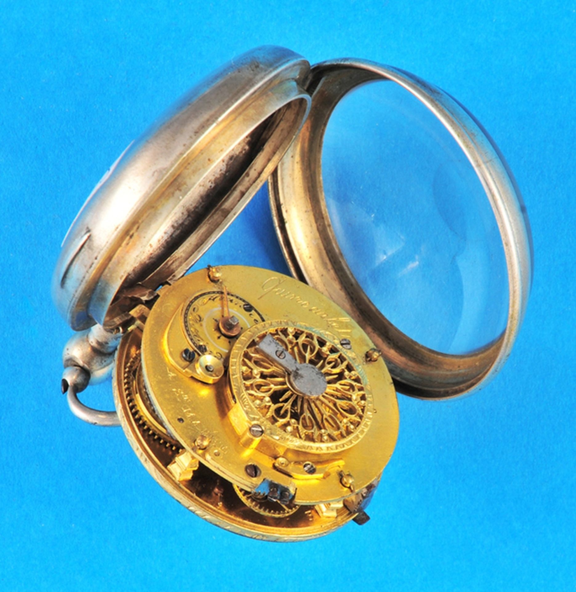 Silver-plated spindle pocket watch, Quincarlet à St. Maure - Bild 2 aus 2