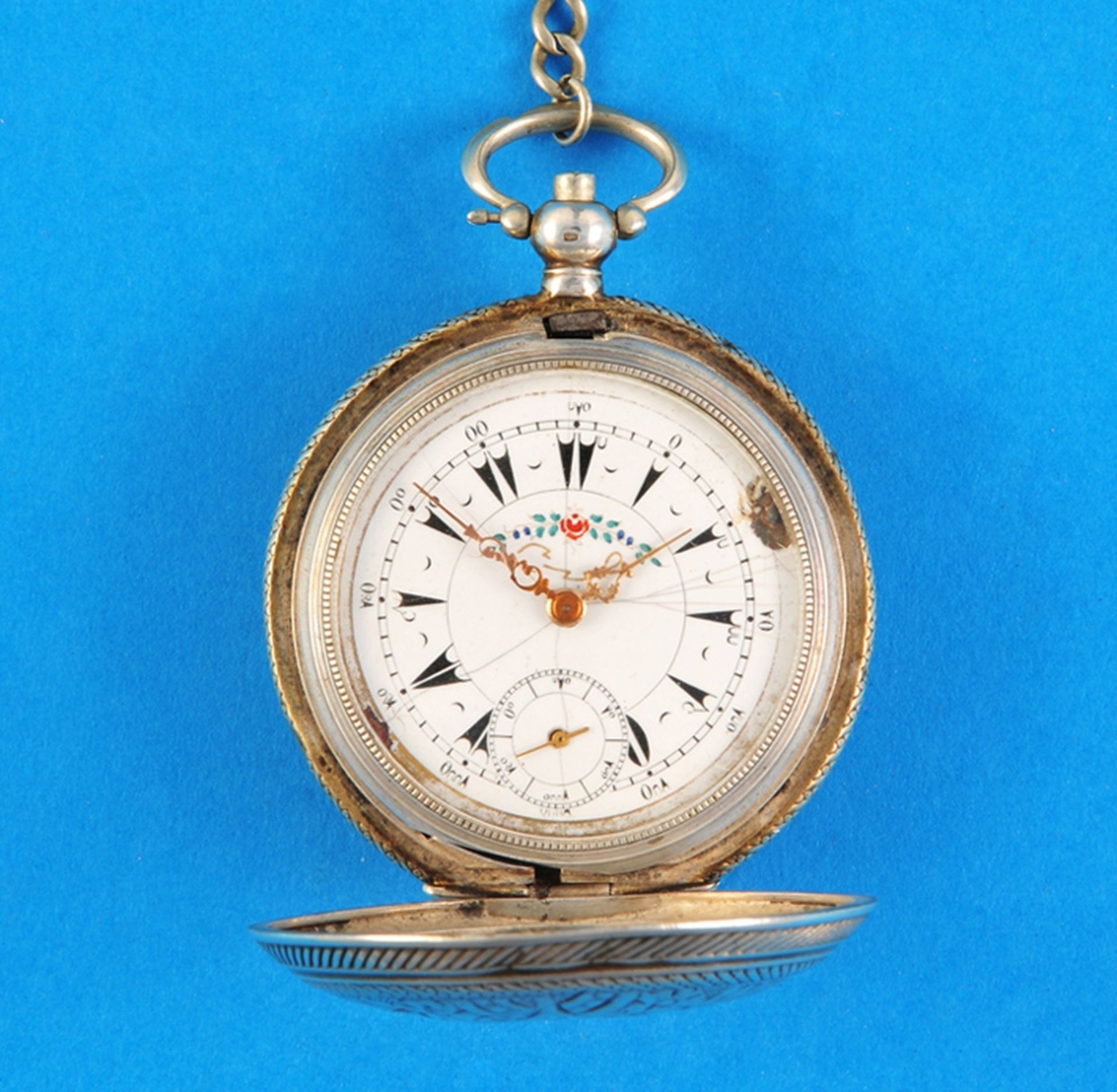 Engraved english silver pocket watch with spring cover for the ottoman market
