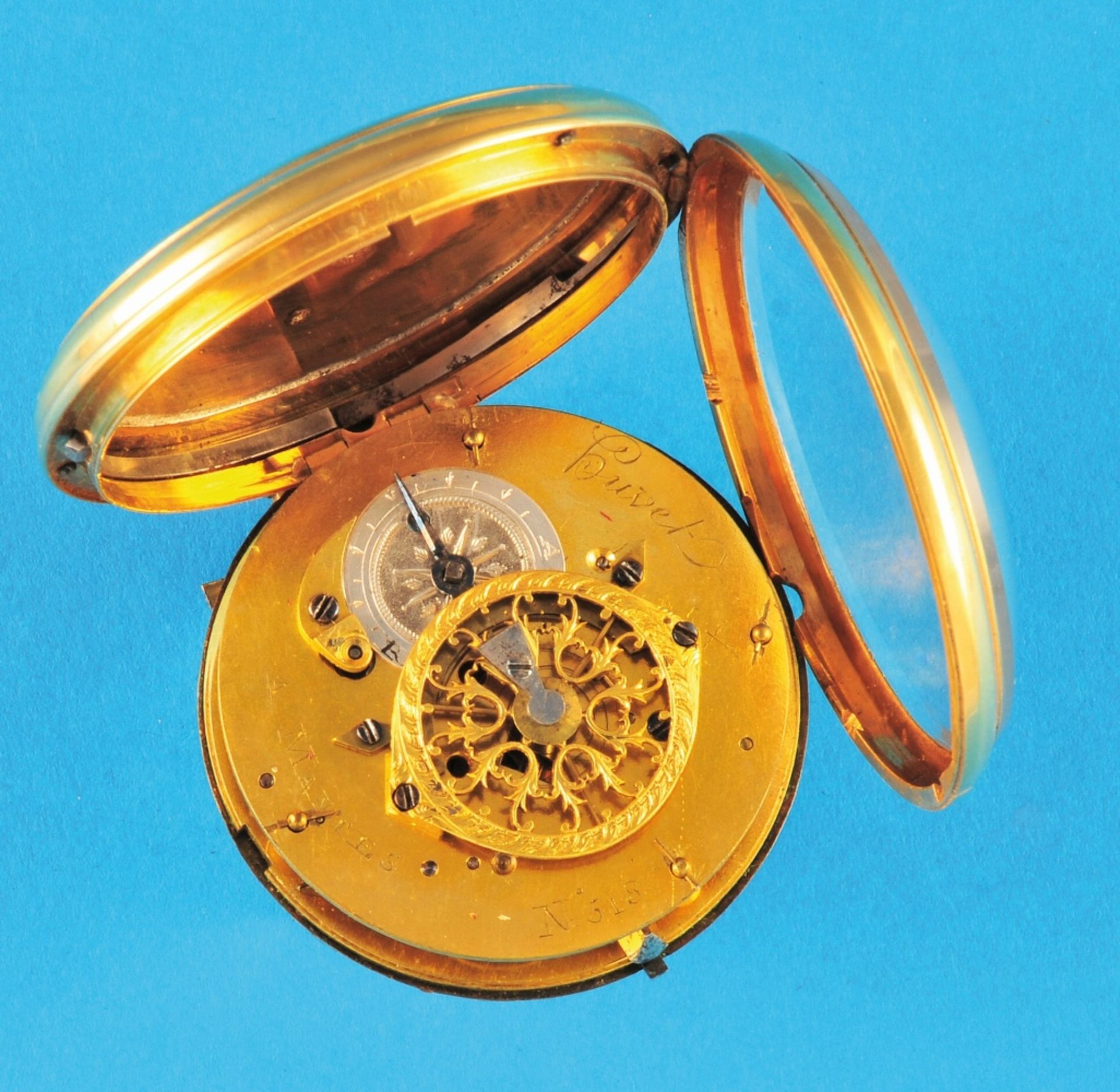 Golden spindle pocket watch, Huvet à Mantes