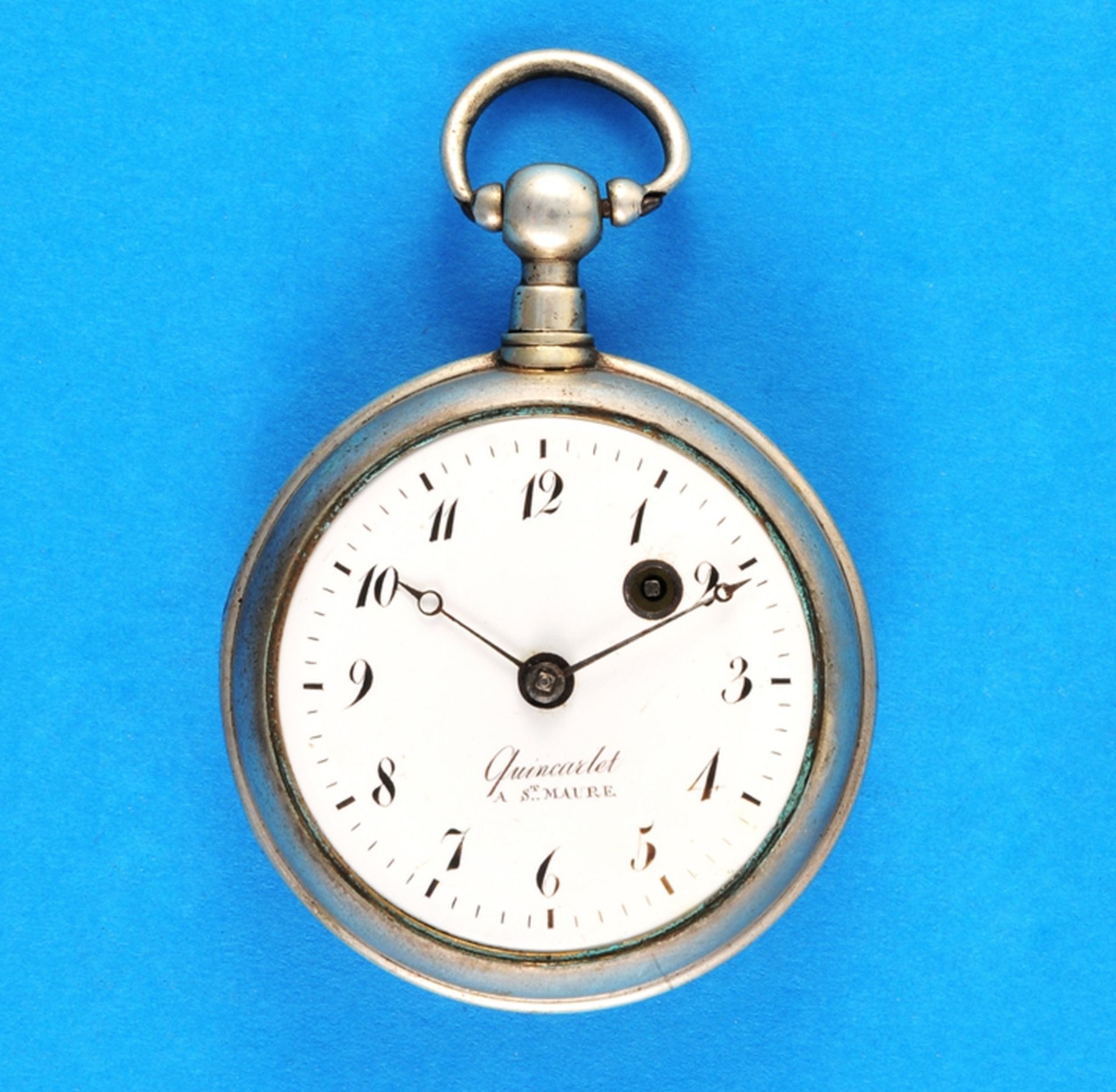 Silver-plated spindle pocket watch, Quincarlet à St. Maure