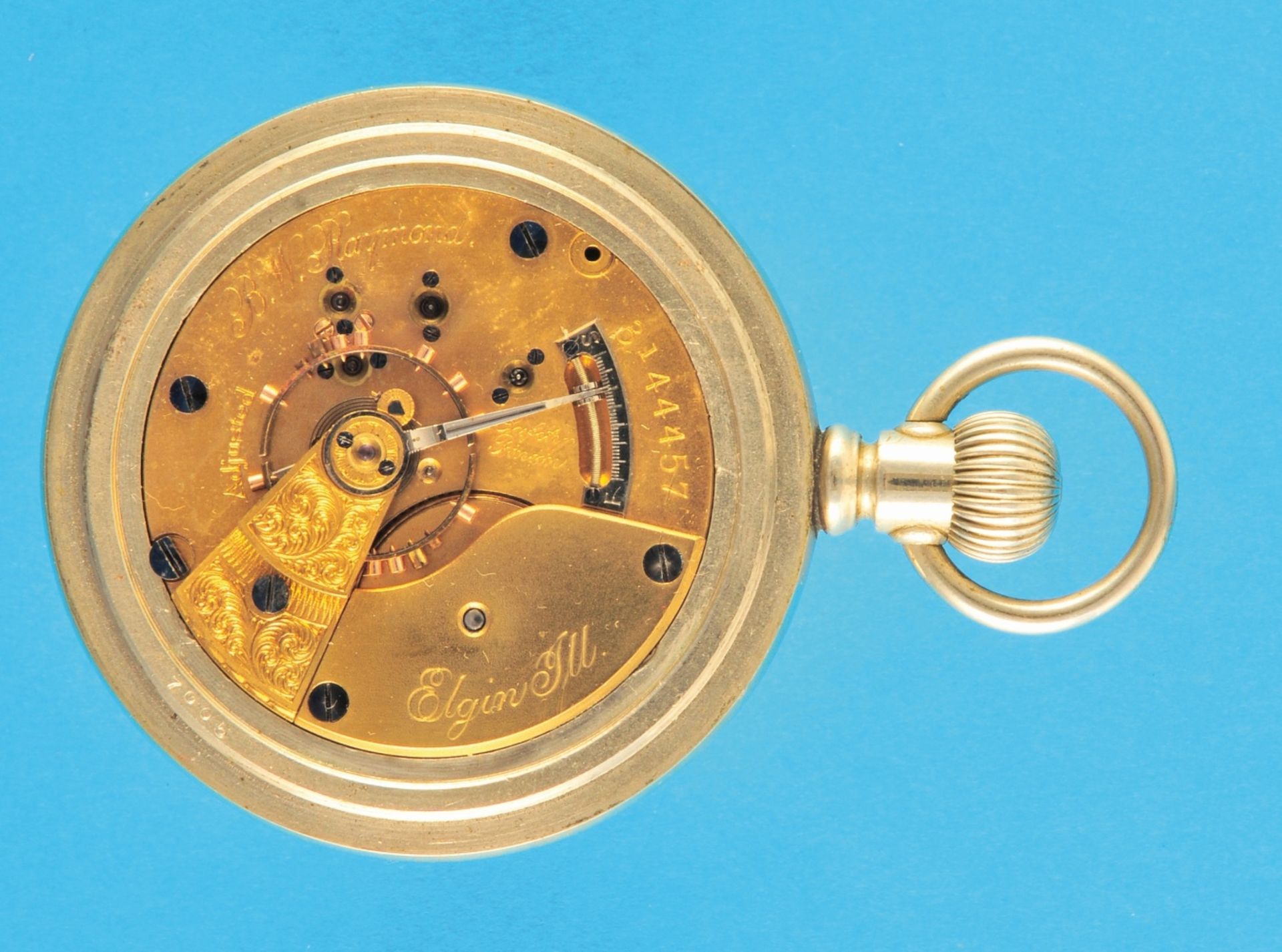 Big metal pocket watch, Elgin Natl. Watch Co. Illinois, USA, B. W. Raymond