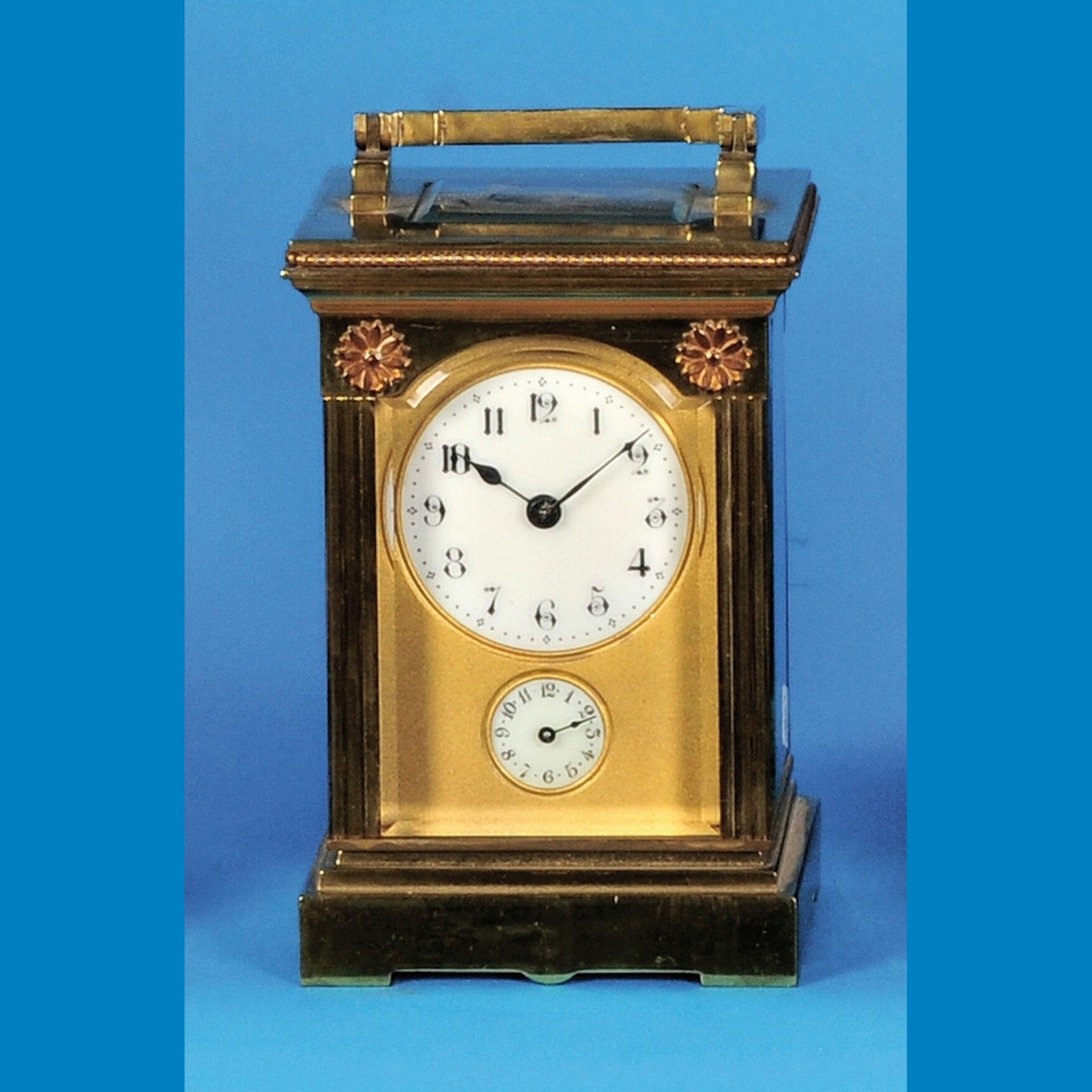 English travel clock with alarm clock and cylinder echappement
