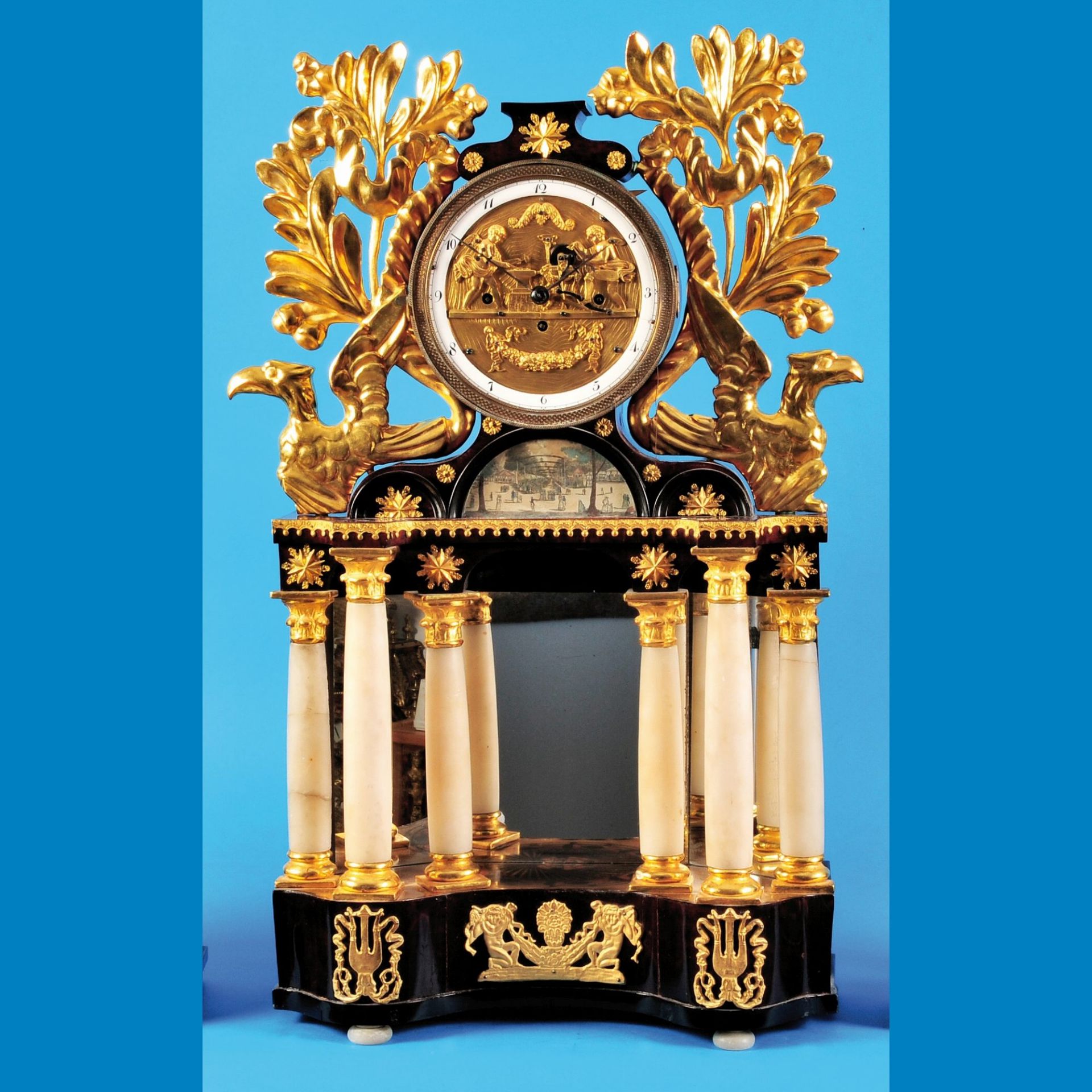 Austrian master clock with Viennese 4/4- strike and 2 figure automatons with smith and grinder