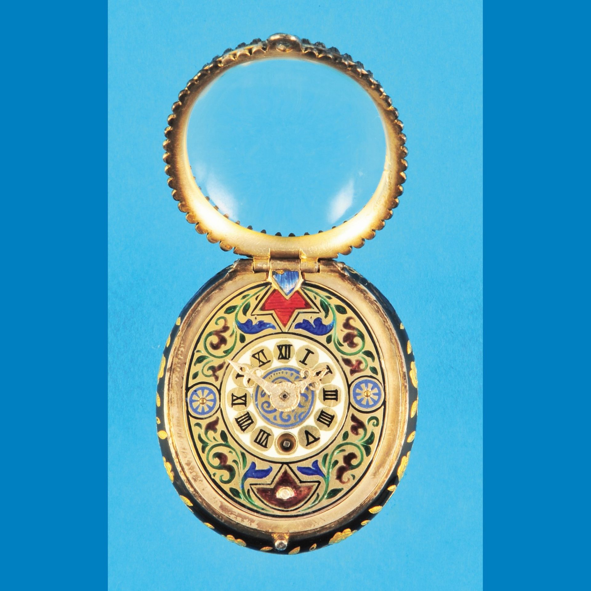 Oval silver/enamel necklace watch with spindle movement, Le Roy à Paris - Bild 2 aus 3