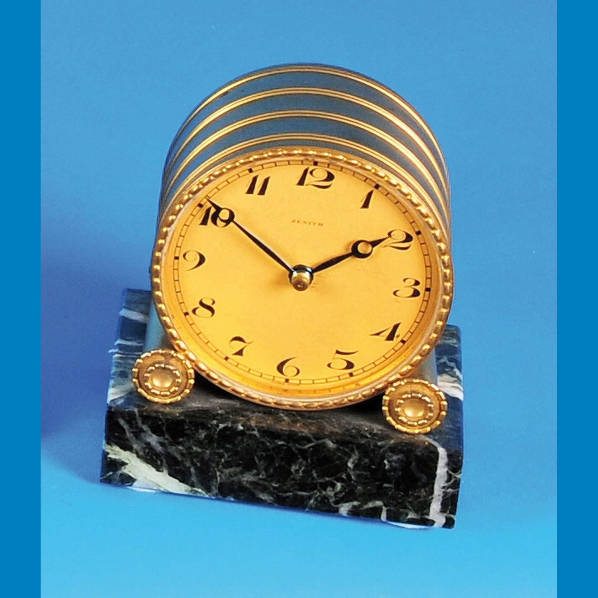 Small Zenith table clock with 8-days and half-hour strike