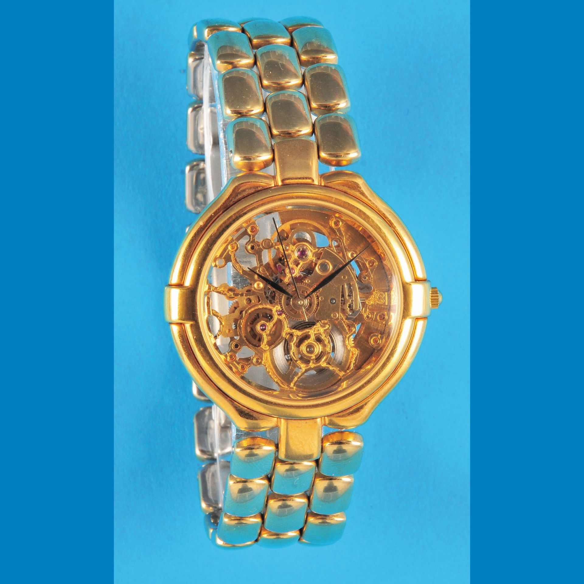 Dugena Style skeletonized automatic wristwatch with center second