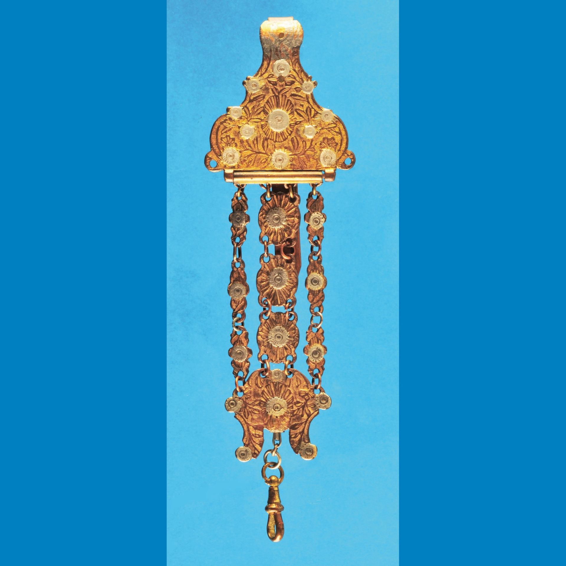 Antique chatelaine with flower-decoration, gold-plated