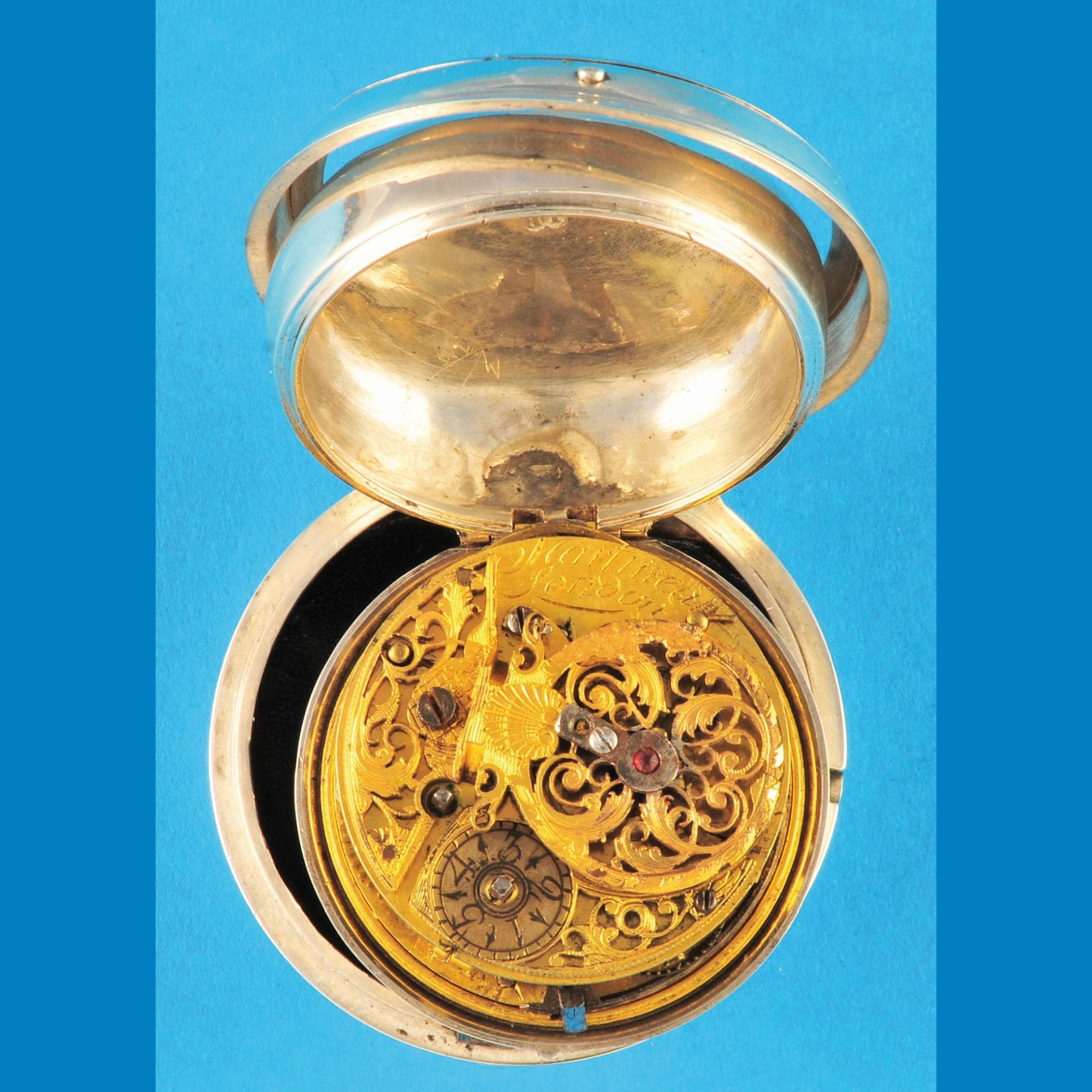 English silver bag watch with outer case, sign. Martineau London (Lit. Loomes S. 155) Joseph, jun. ?