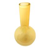 Iridescent glass vase in shades of straw yellow, globular shape with high neck and ground edge style